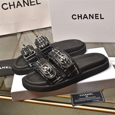 chanel black on black slipper|Chanel slippers 2020.